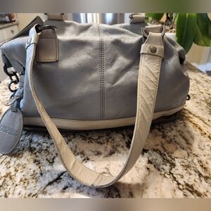Kenneth Cole Reaction Purse Silver Bronze Metalic Colorblock Leather Satchel GUC